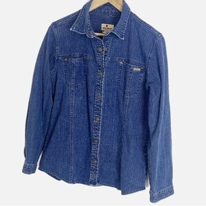Woolrich dark denim snap shirt M